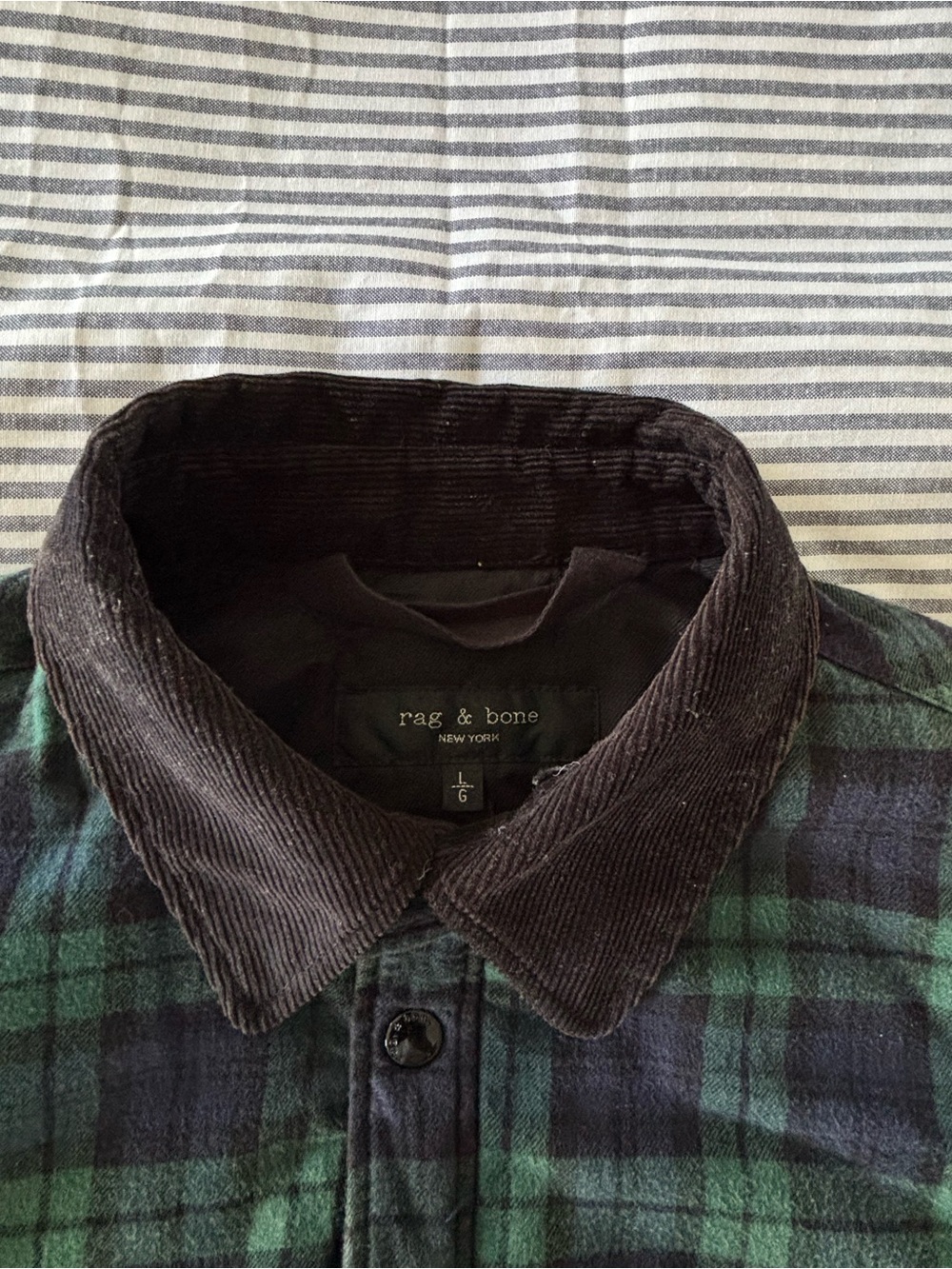 rag & bone Blackwatch Plaid Quilted Shirt Jacket in Green & Black